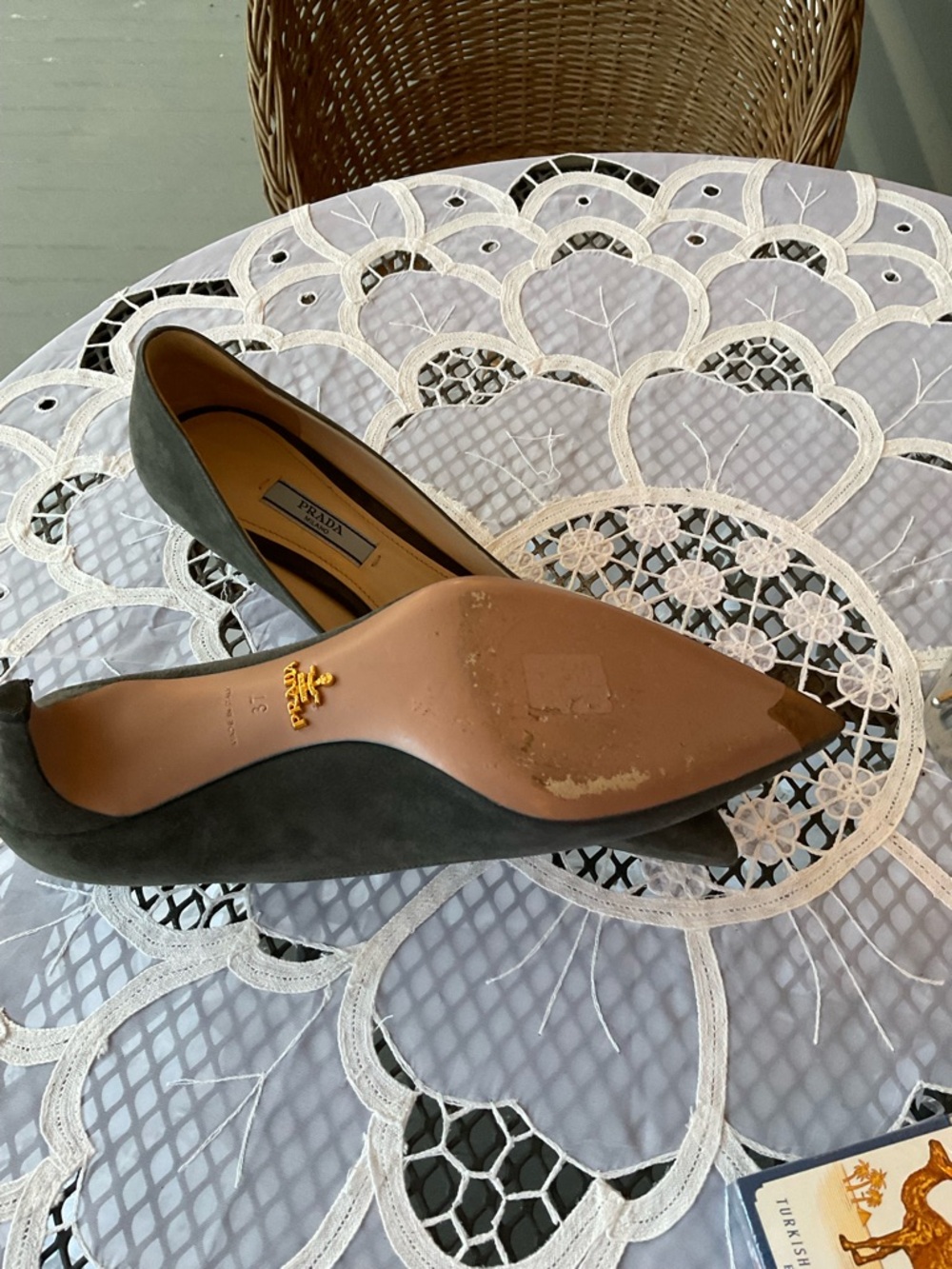 Prada Gray Suede Pointed-Toe Pumps - Picture 2 of 4
